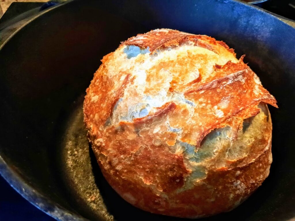 No-knead sourdough cooked in a cast-iron pot what?